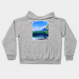 Forest With Lake, Mountain and Bear Kids Hoodie